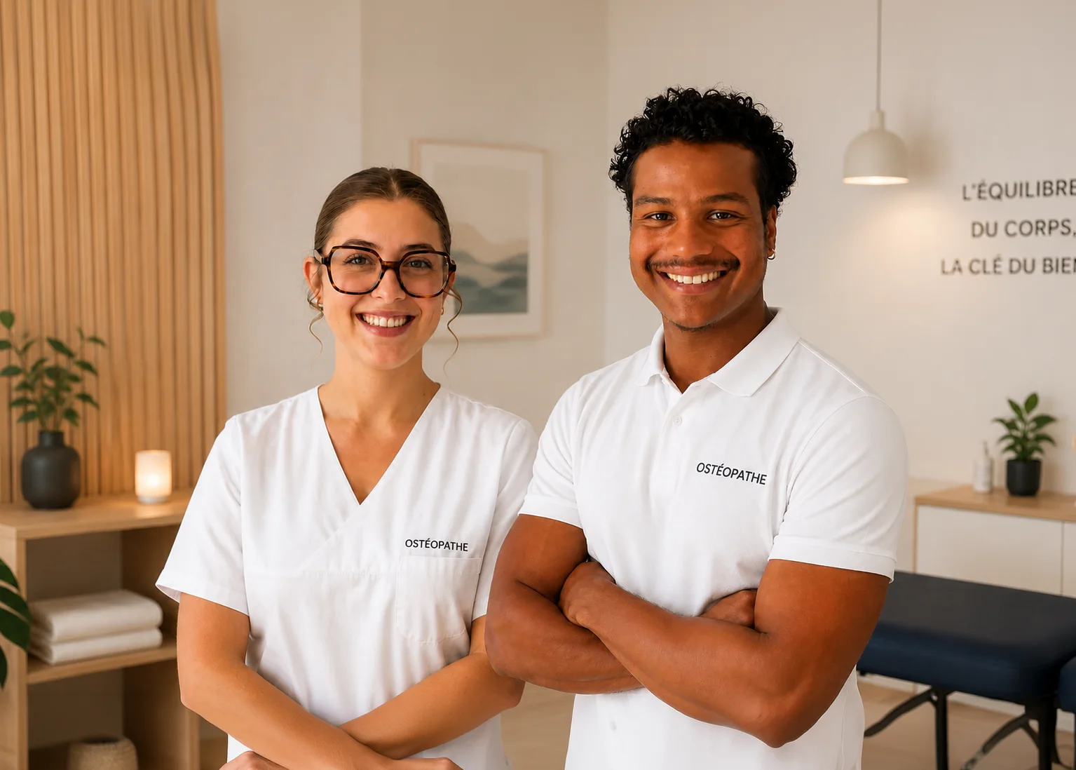 Allan Maxime et Manon Dezarnaulds, ostéopathes D.O. au Cabinet Alma à Ferney-Voltaire